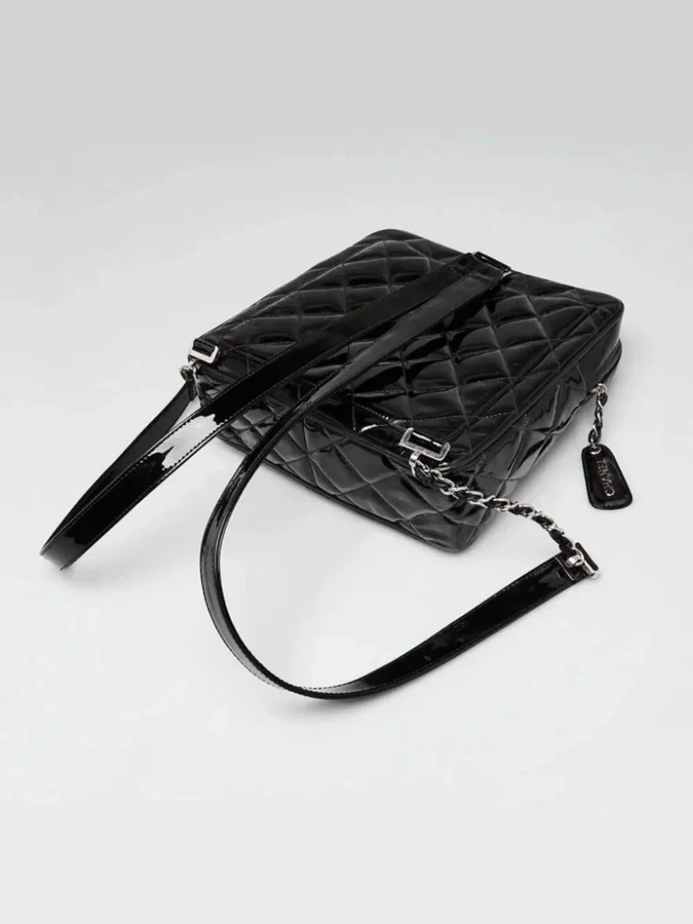 Chanel Black Quilted Patent Leather Backpack Bag